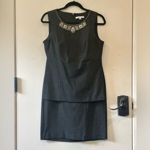 Elegant Charcoal Gray Top/Skirt with Embellished Neckline